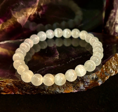 Reiki-Infused Pure Selenite "Liquid Light" Bracelet for Aura Cleansing, High Vibration & Divine Clarity (8mm)
