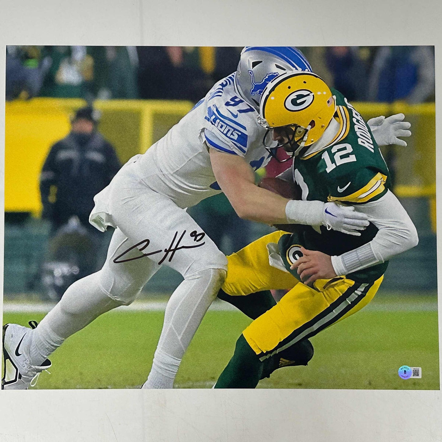 Autographed/Signed Aidan Hutchinson Detroit Lions 16x20 Football Photo Beckett BAS COA