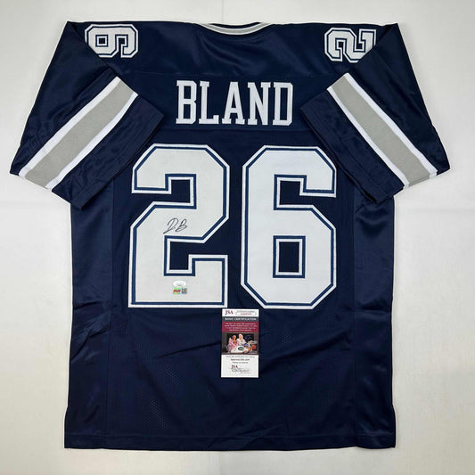 Autographed/Signed Daron Bland Dallas Blue Football Jersey JSA COA