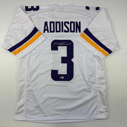 Autographed/Signed Jordan Addison Minnesota White Football Jersey Beckett BAS COA