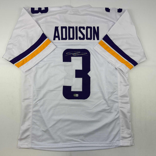 Autographed/Signed Jordan Addison Minnesota White Football Jersey Beckett BAS COA