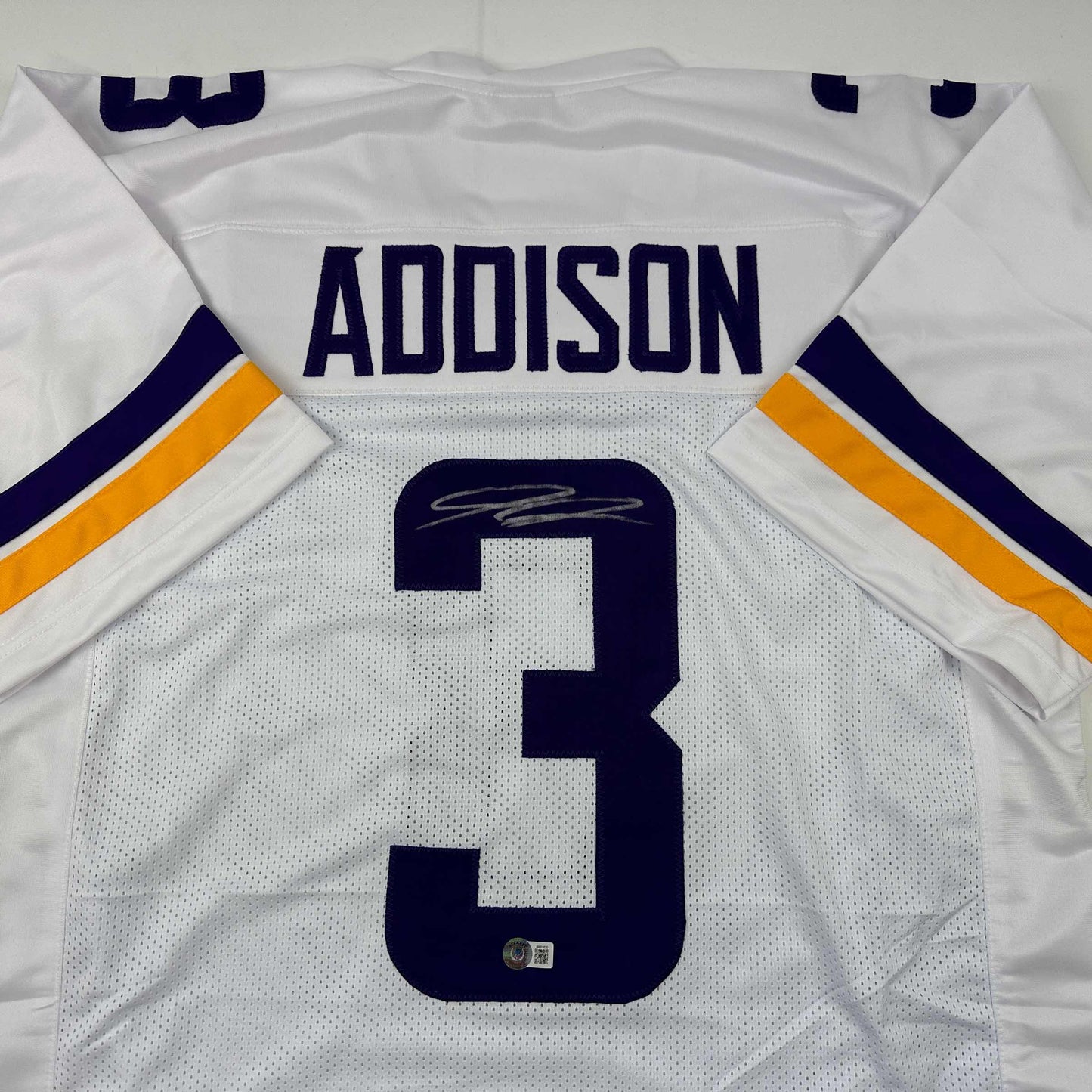 Autographed/Signed Jordan Addison Minnesota White Football Jersey Beckett BAS COA