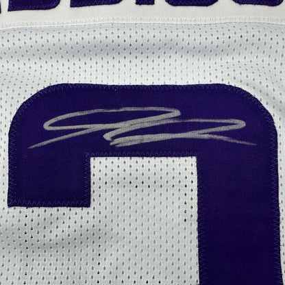 Autographed/Signed Jordan Addison Minnesota White Football Jersey Beckett BAS COA
