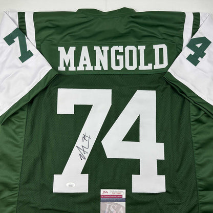 Autographed/Signed Nick Mangold New York Green Football Jersey JSA COA