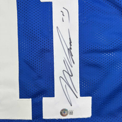 Autographed/Signed Jaxon Smith-Njigba Seattle Blue Retro Football Jersey Beckett BAS COA