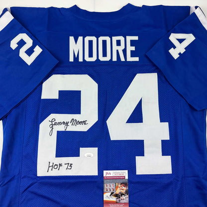 Autographed/Signed Lenny Moore HOF 75 Baltimore Blue Football Jersey JSA COA