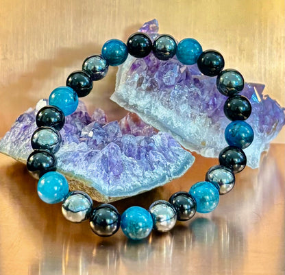Reiki-Infused Triple Protection Bracelet for Grounding, Mental Clarity & Complete Energy Shielding (8mm)