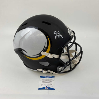 Autographed/Signed Justin Jefferson Minnesota Vikings Amp Full Size FS F/S Replica Football Helmet Beckett BAS COA