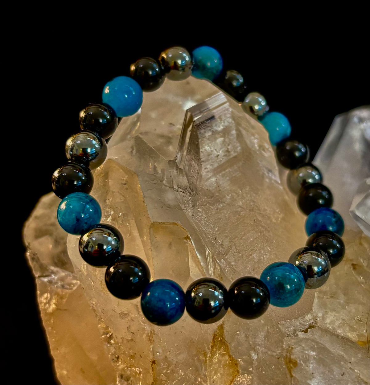 Reiki-Infused Triple Protection Bracelet for Grounding, Mental Clarity & Complete Energy Shielding (8mm)