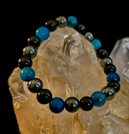 Reiki-Infused Triple Protection Bracelet for Grounding, Mental Clarity & Complete Energy Shielding (8mm)