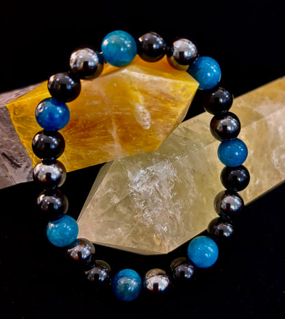 Reiki-Infused Triple Protection Bracelet for Grounding, Mental Clarity & Complete Energy Shielding (8mm)