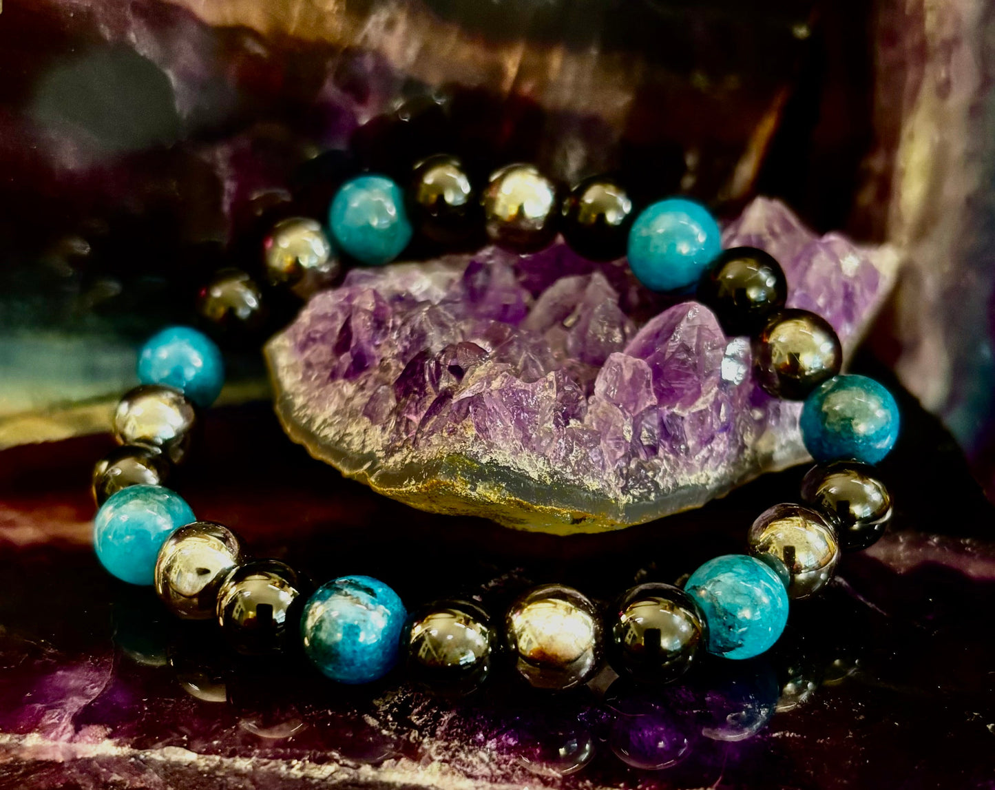 Reiki-Infused Triple Protection Bracelet for Grounding, Mental Clarity & Complete Energy Shielding (8mm)