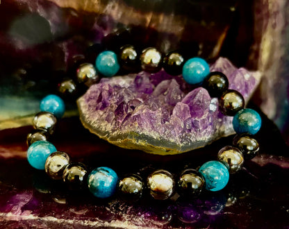 Reiki-Infused Triple Protection Bracelet for Grounding, Mental Clarity & Complete Energy Shielding (8mm)