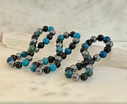 Reiki-Infused Triple Protection Bracelet for Grounding, Mental Clarity & Complete Energy Shielding (8mm)