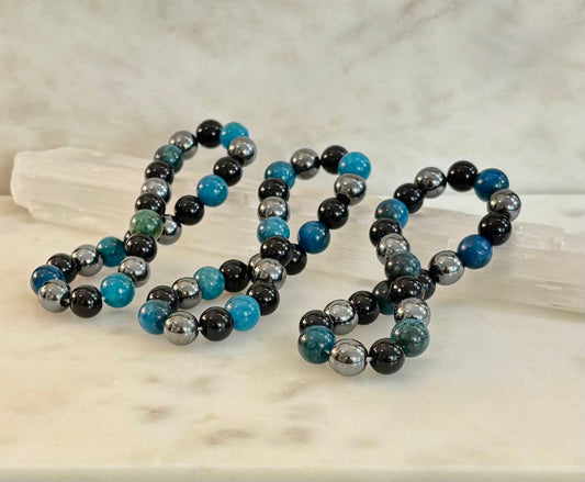 Reiki-Infused Triple Protection Bracelet for Grounding, Mental Clarity & Complete Energy Shielding (8mm)