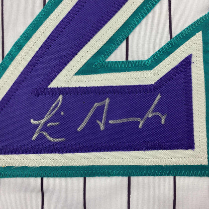 Autographed/Signed Luis Gonzalez Arizona Pinstripe Baseball Jersey JSA COA