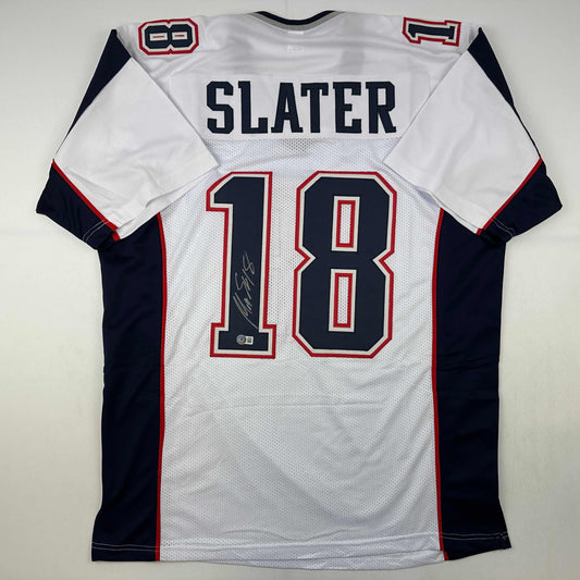Autographed/Signed Matthew Slater New England White Football Jersey Beckett BAS COA