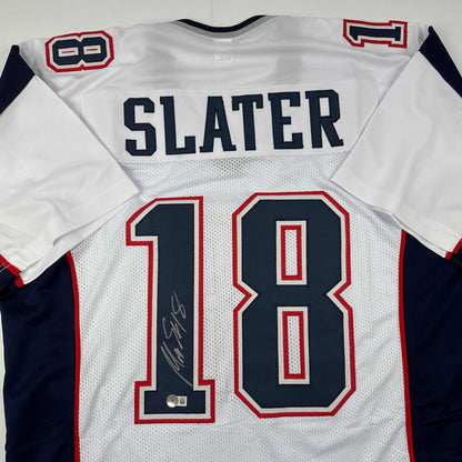Autographed/Signed Matthew Slater New England White Football Jersey Beckett BAS COA