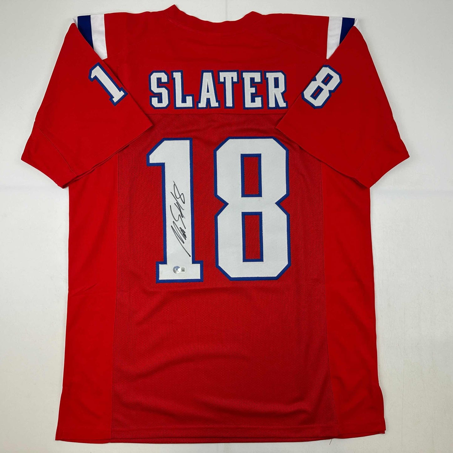 Autographed/Signed Matthew Slater New England Red Football Jersey Beckett BAS COA