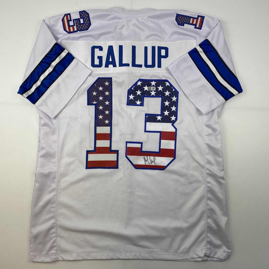 Autographed/Signed Michael Gallup Dallas America's Team White Football Jersey Tristar COA