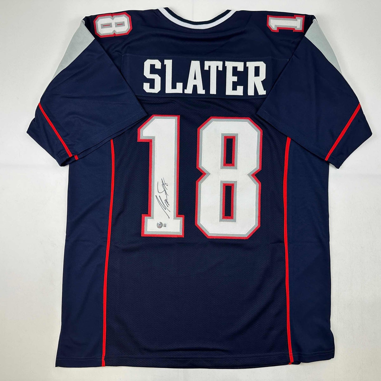 Autographed/Signed Matthew Slater New England Blue Football Jersey Beckett BAS COA