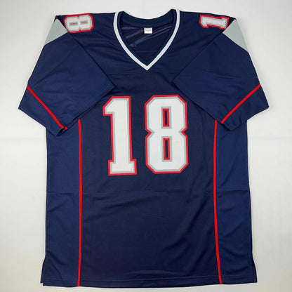 Autographed/Signed Matthew Slater New England Blue Football Jersey Beckett BAS COA