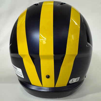 Autographed/Signed JJ J.J. McCarthy Michigan Wolverines Full Size FS F/S Speed Replica College Football Helmet Beckett BAS COA