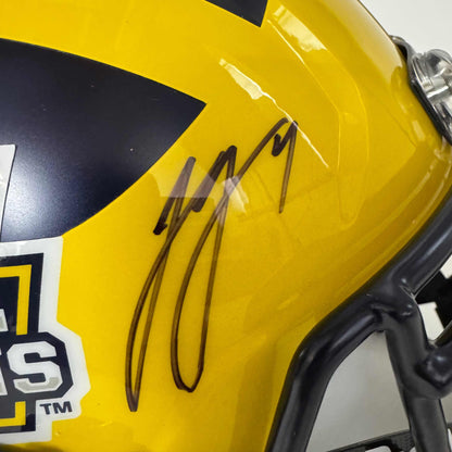 Autographed/Signed JJ J.J. McCarthy Michigan Wolverines 2023 National Champions Logo Full Size FS F/S Speed Replica College Football Helmet Beckett BAS COA