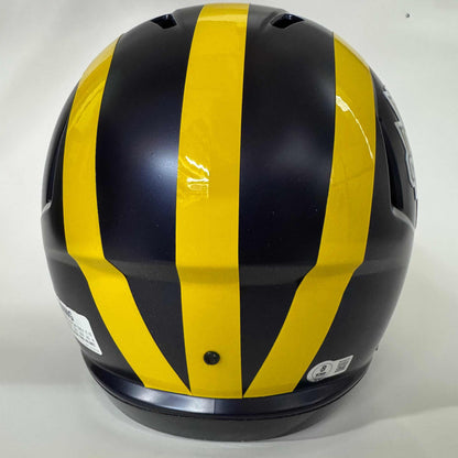 Autographed/Signed JJ J.J. McCarthy Michigan Wolverines 2023 National Champions Logo Full Size FS F/S Speed Replica College Football Helmet Beckett BAS COA