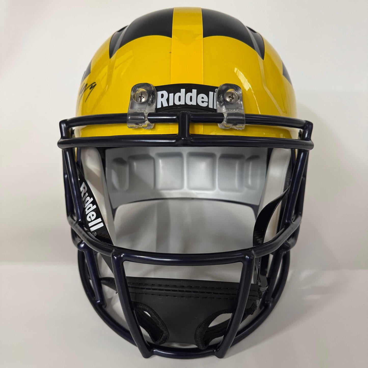 Autographed/Signed JJ J.J. McCarthy Michigan Wolverines 2023 National Champions Logo Full Size FS F/S Speed Replica College Football Helmet Beckett BAS COA