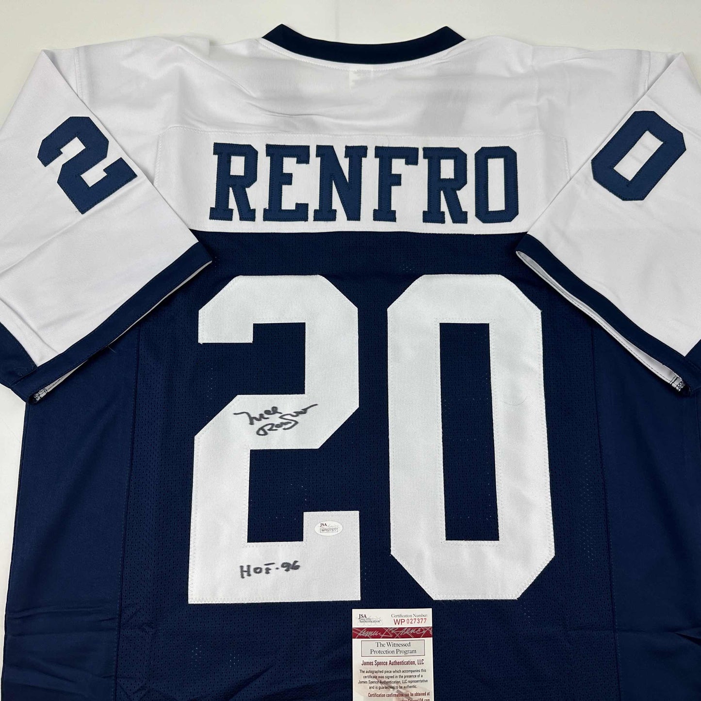Autographed/Signed Mel Renfro HOF 96 Dallas Thanksgiving Day Football Jersey JSA COA