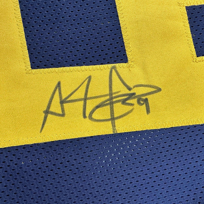 Autographed/Signed Adam Pacman Jones West Virginia Blue College Football Jersey JSA COA