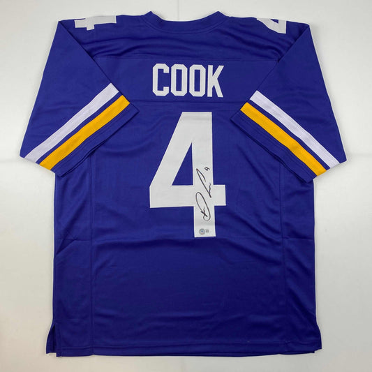 Autographed/Signed Dalvin Cook #4 Minnesota Purple Football Jersey Beckett BAS COA