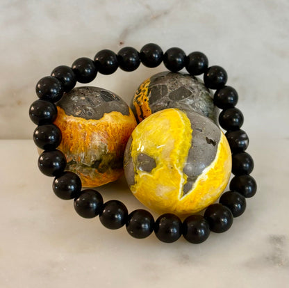 Reiki-Infused Authentic Karelian Shungite Bracelet for EMF Shielding, Detoxification & Deep Grounding (8mm)