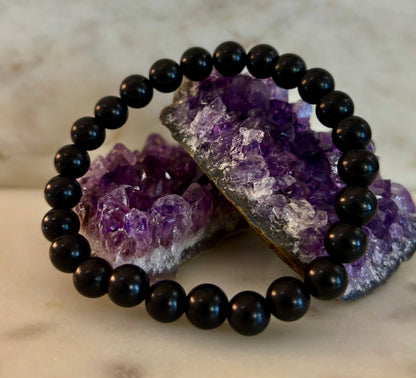 Reiki-Infused Authentic Karelian Shungite Bracelet for EMF Shielding, Detoxification & Deep Grounding (8mm)
