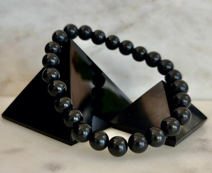 Reiki-Infused Authentic Karelian Shungite Bracelet for EMF Shielding, Detoxification & Deep Grounding (8mm)