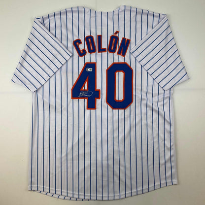 Autographed/Signed Bartolo Colon New York Pinstripe Baseball Jersey Beckett BAS COA