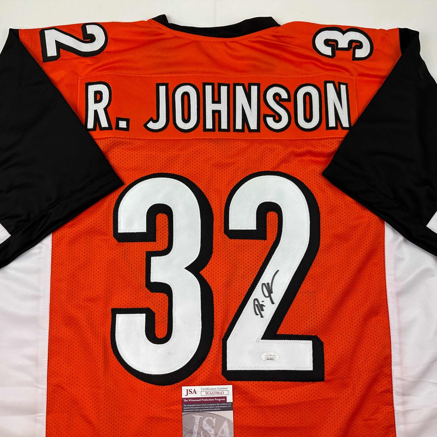 Autographed/Signed Rudi Johnson Cincinnati Orange Football Jersey JSA COA
