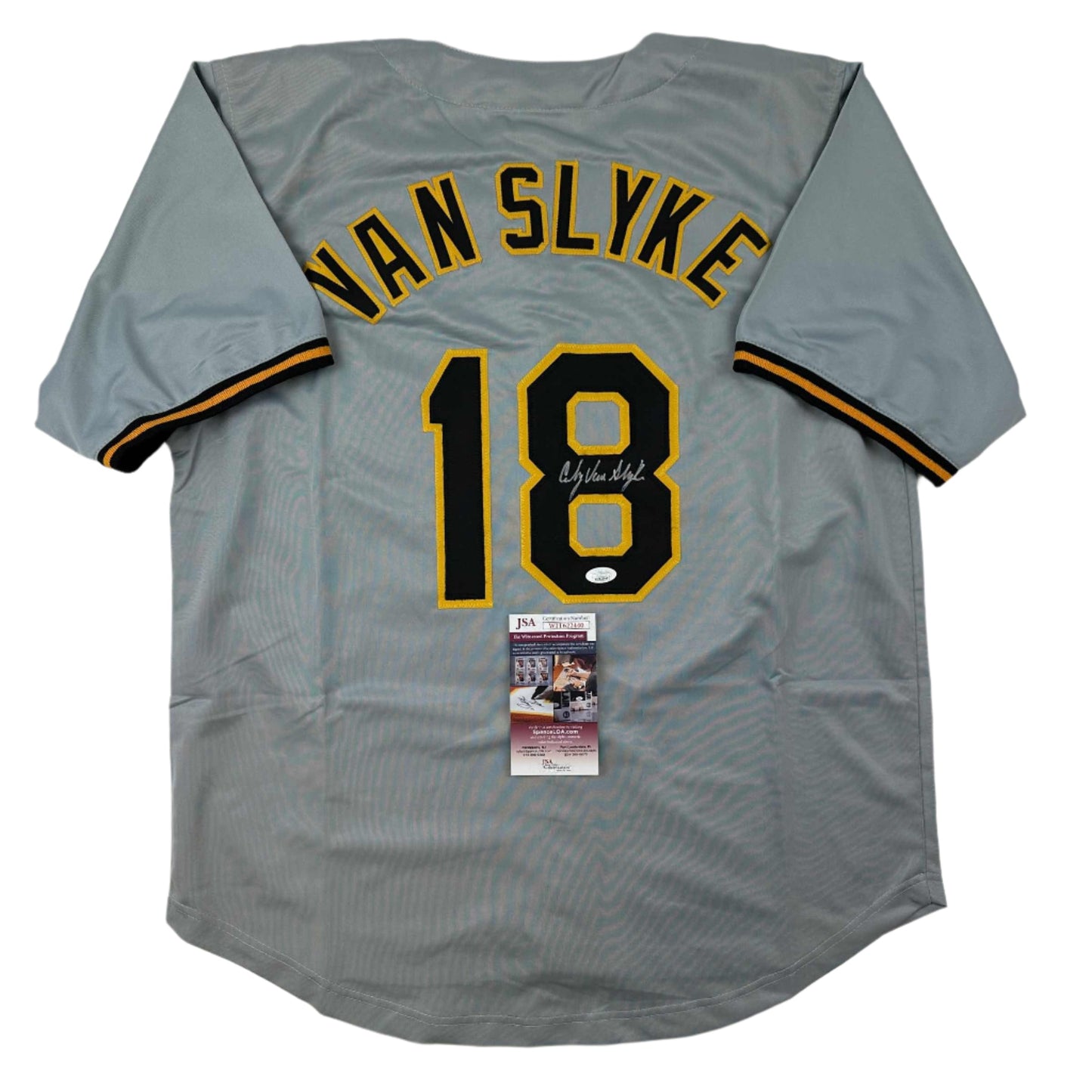 Autographed/Signed Andy Van Slyke Pittsburgh Grey Baseball Jersey JSA COA
