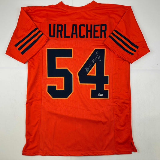 Autographed/Signed Brian Urlacher HOF 18 Chicago Orange Retro Football Jersey Beckett BAS COA