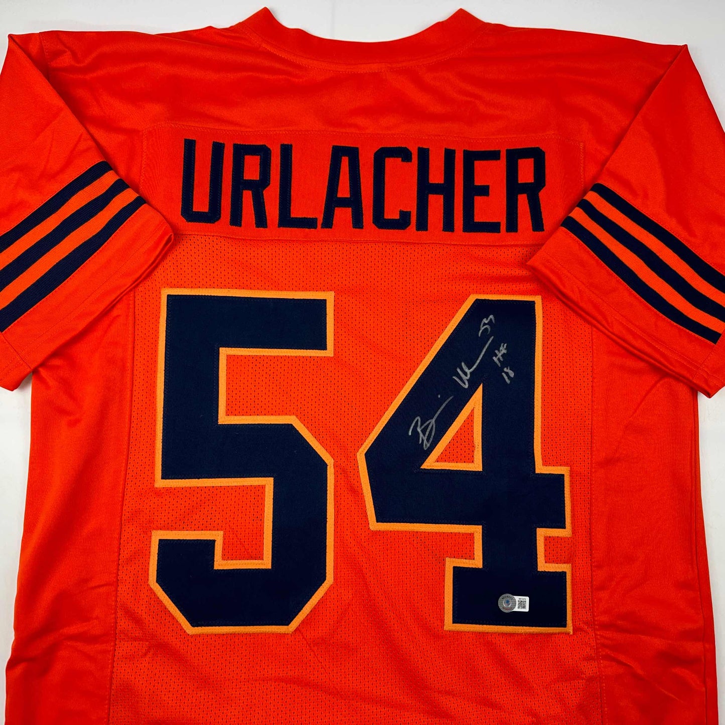 Autographed/Signed Brian Urlacher HOF 18 Chicago Orange Retro Football Jersey Beckett BAS COA