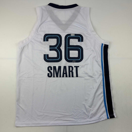 Autographed/Signed Marcus Smart Memphis White Basketball Jersey Beckett BAS COA
