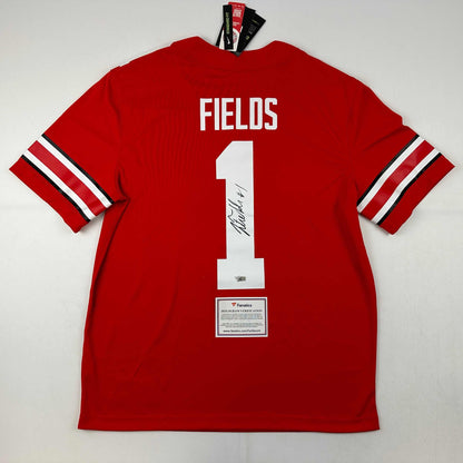 Autographed/Signed Justin Fields Ohio State Buckeyes Red College Football Jersey Fanatics COA