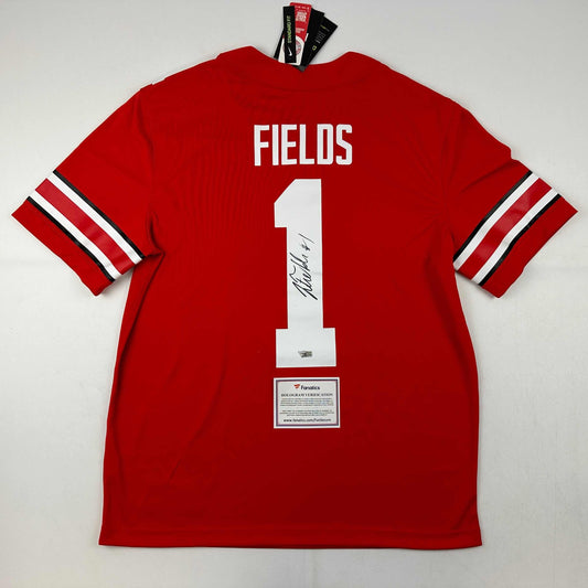 Autographed/Signed Justin Fields Ohio State Buckeyes Red College Football Jersey Fanatics COA