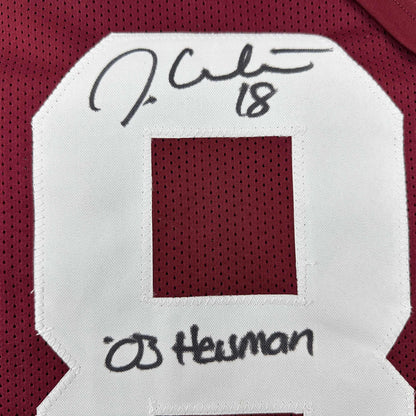 Autographed/Signed Jason White 03 Heisman Oklahoma Maroon College Football Jersey JSA COA
