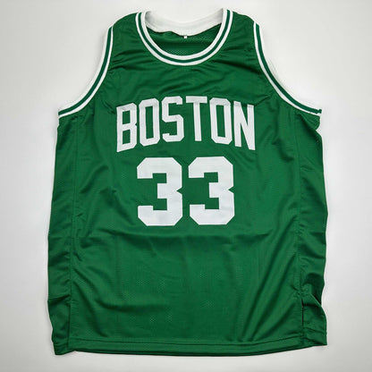 Autographed/Signed Larry Bird Boston Green Basketball Jersey Beckett BAS COA