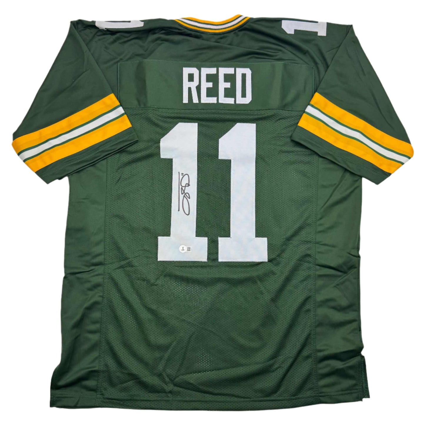 Autographed/Signed Jayden Reed Green Bay Green Football Jersey Beckett BAS COA