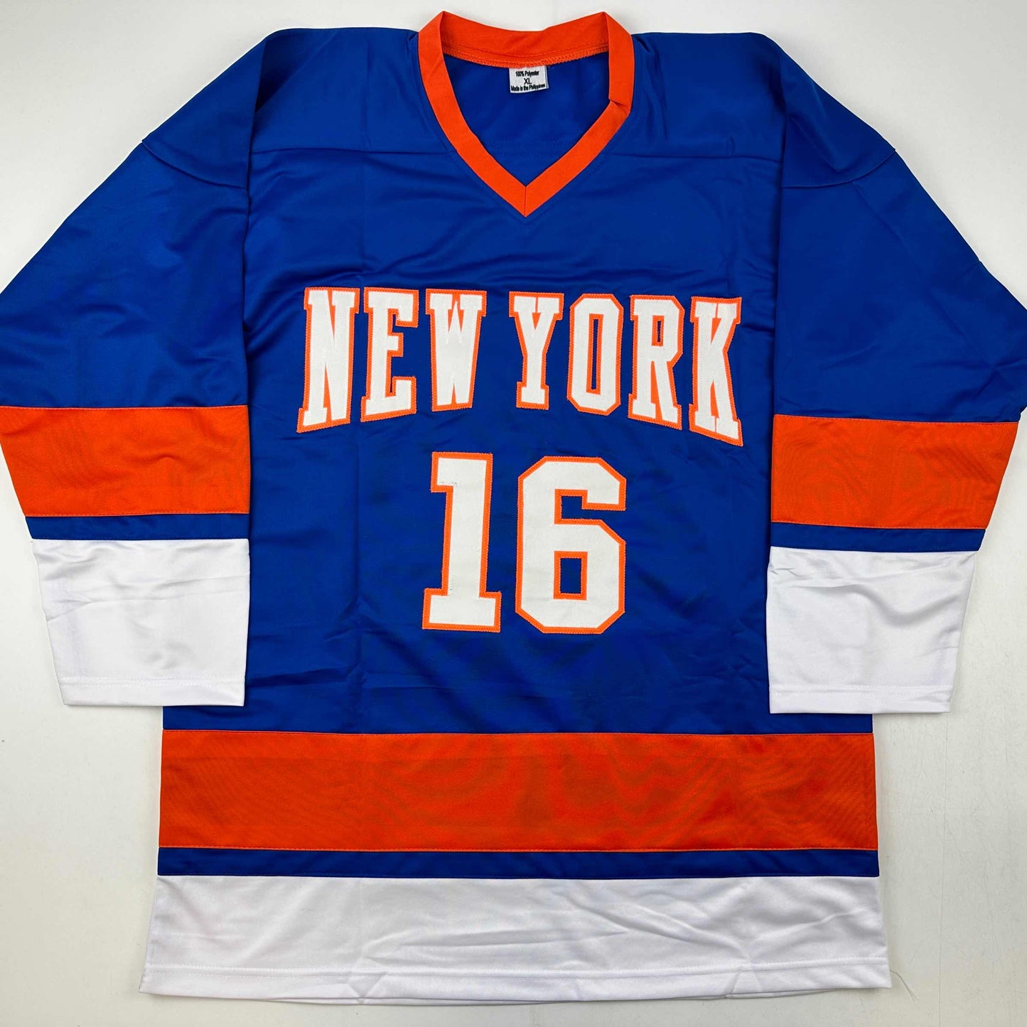Autographed/Signed Pat Lafontaine HOF 03 New York Blue Hockey Jersey JSA COA