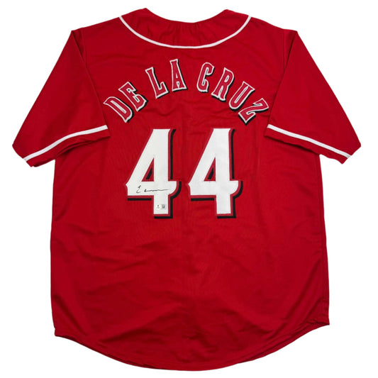 Autographed/Signed Elly De La Cruz Cincinnati Red Baseball Jersey Beckett BAS COA