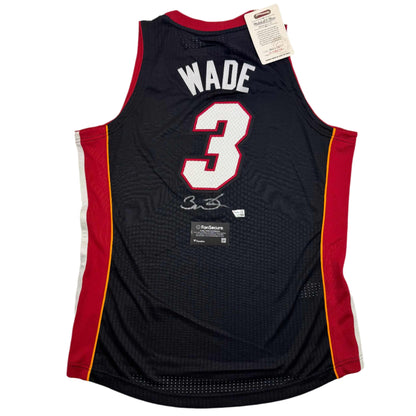 Autographed/Signed Dwyane Wade Miami Heat Black Mitchell & Ness Authentic Basketball Jersey Fanatics COA